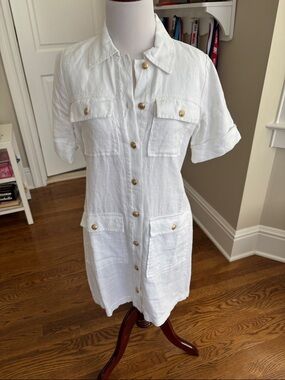 J.Crew White Linen Shirt Dress with Gold-Tone Buttons